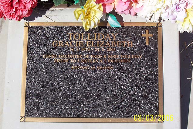 GRACIE ELIZABETH TOLLIDAY